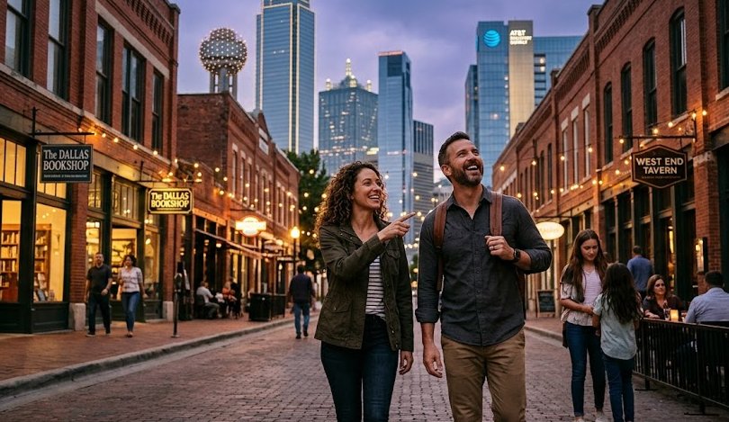 Friends sharing dinner in Downtown Dallas.