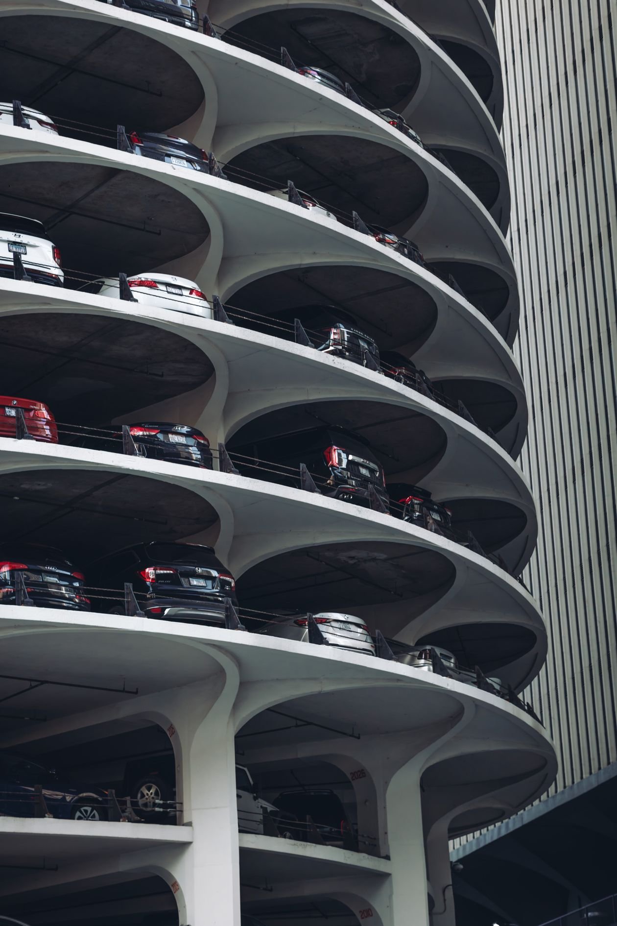 Multi-level parking structure in a downtown area